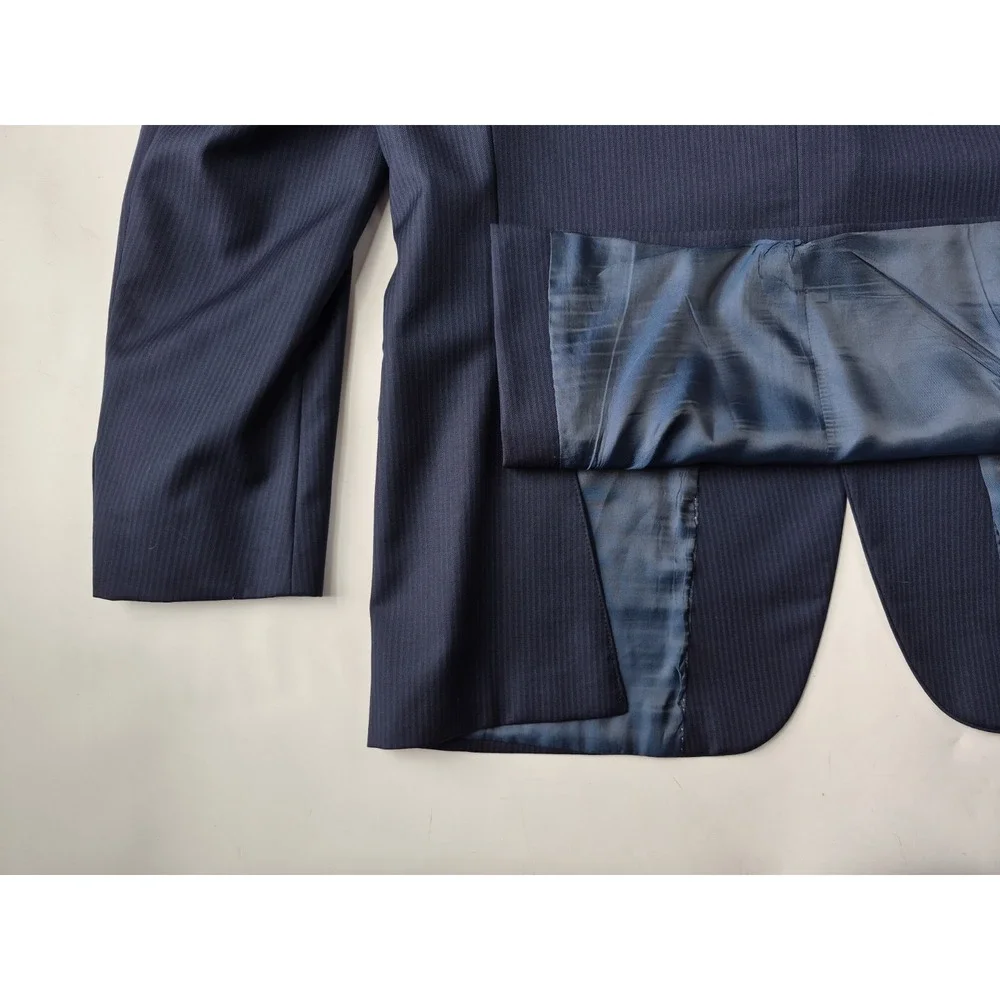 Hart Schaffner Marx Mens Wool Sport Coat 44L Blue Striped 2 Button USA D606